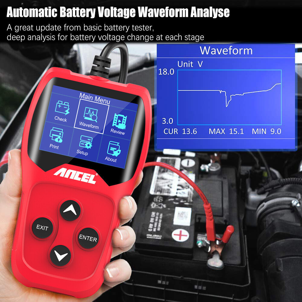 12V Auto Car Battery Load Tester Cranking Analyzer Tool 100-2000CCA ANCEL BA201