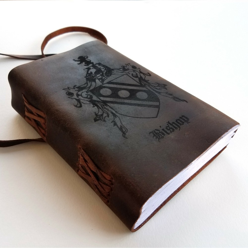 Custom Family Crest Leather Journal, Free Personalization 5" x 7" Unlined