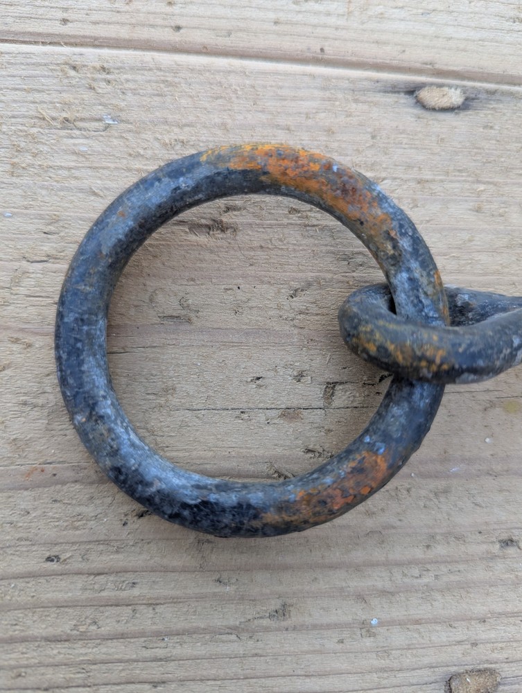 Vintage Iron Tethering Ring~Beam Hook~On Threaded Pin~Doorstop~