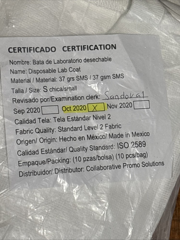 Collaborative Promo Solutions Disposable Lab Coats, 10 Pack Small, Level 2