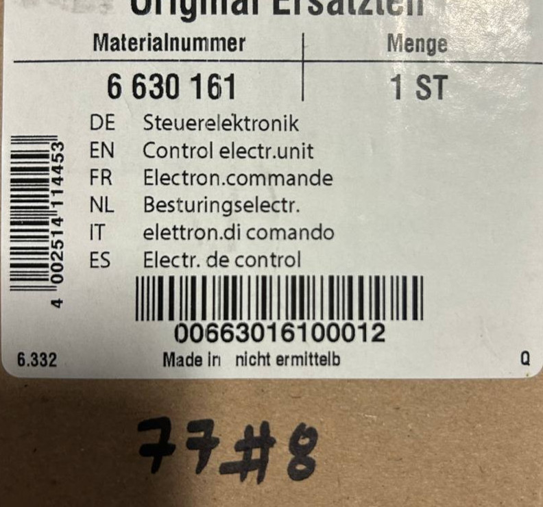 GENUINE OEM Miele Control Electric Unit 6630161