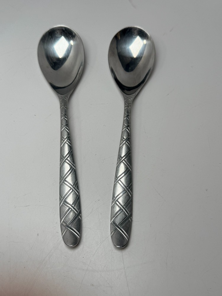 Cambridge Stainless Jasmine Sand Cross Hatch Flatware tea Spoon Set 2- 6 7/8"