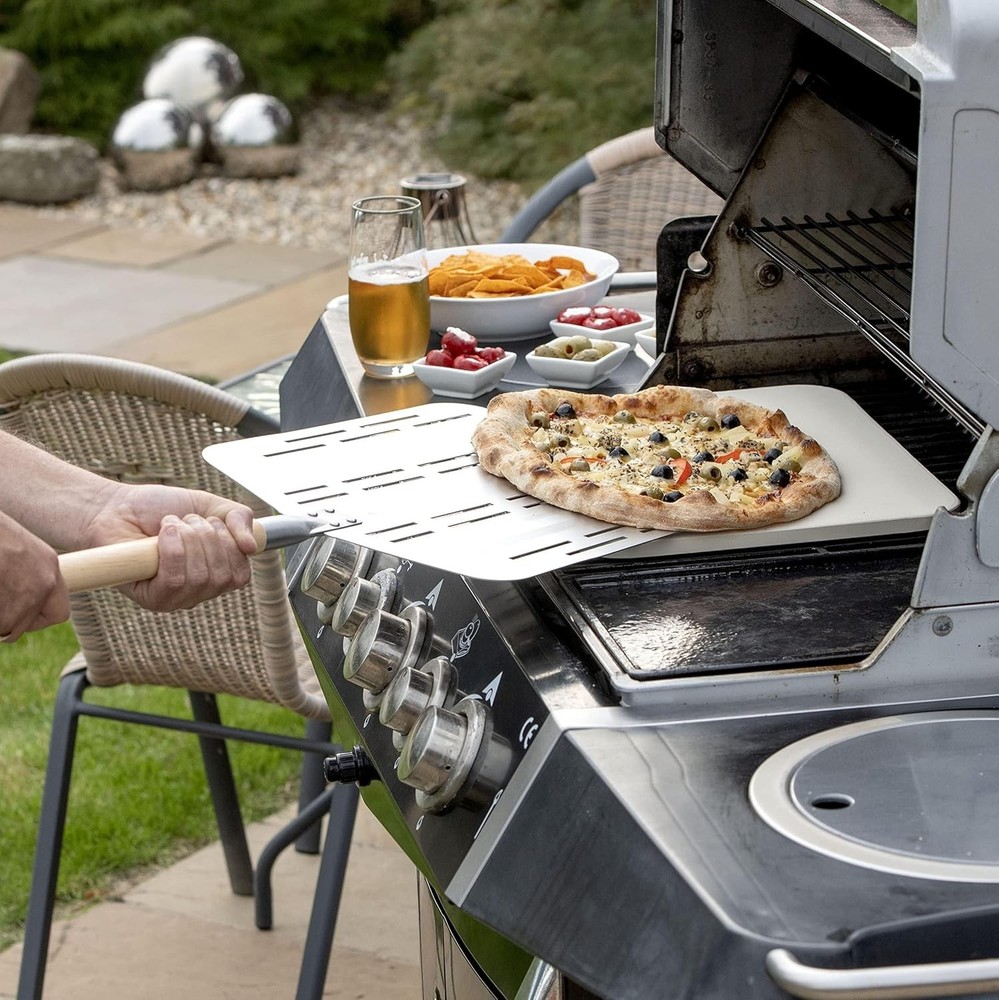 15x12'' Rectangular Pizza Stone with Anodised Peel - Crispy Crusts Guaranteed