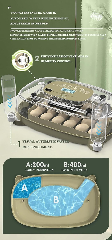 Smart Egg Incubator with Automatic Egg Turner & Built-In Candler, Stable Tempera