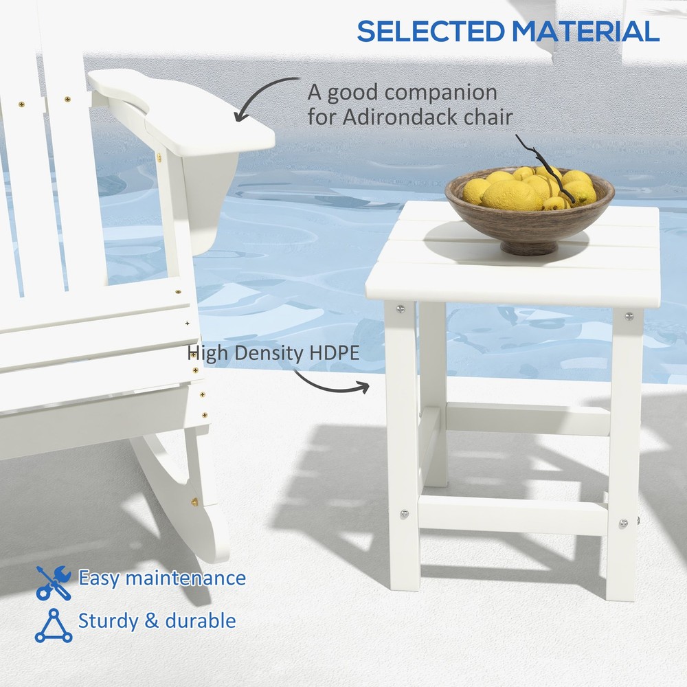Patio Side Table, Outdoor Plastic End Table for Backyard Deck Lawn, White