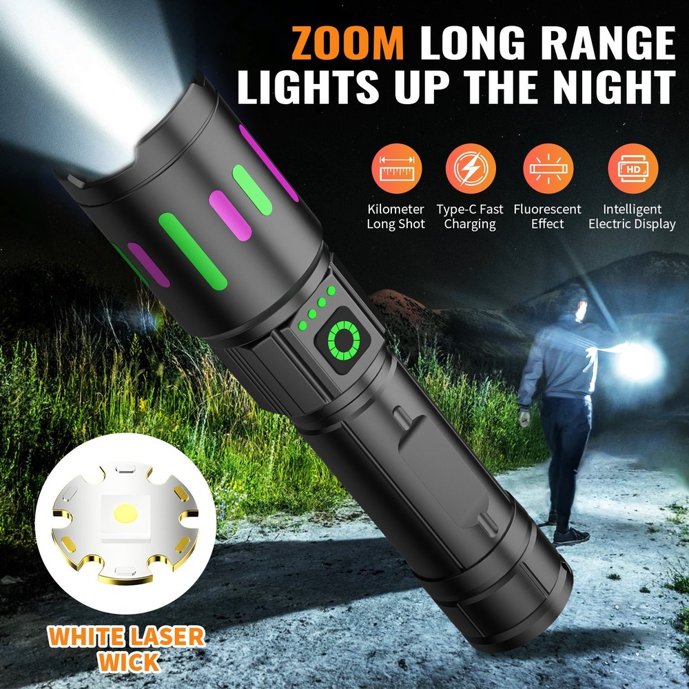 350000000 Lumen Super Bright LED Tactical Flashlight Rechargeable LED Work Light
