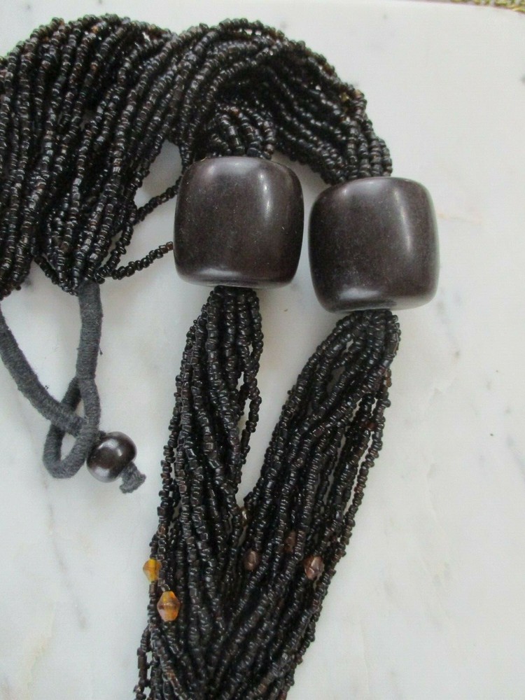 Multi strand necklace bohemian black seed beads hippy statement