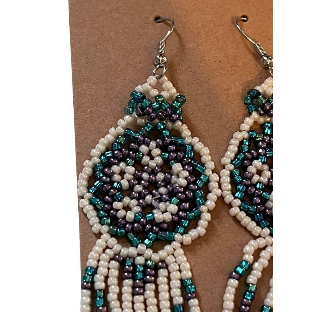 Navajo Style Seed Bead Handmade Earrings Dangle Multicolor