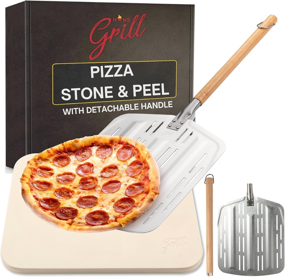 15x12'' Rectangular Pizza Stone with Anodised Peel - Crispy Crusts Guaranteed