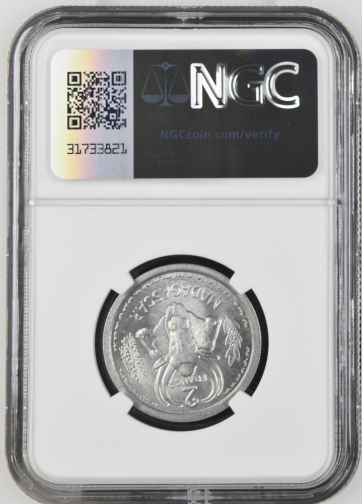 Madagascar 2 Francs 1948 NGC MS 65