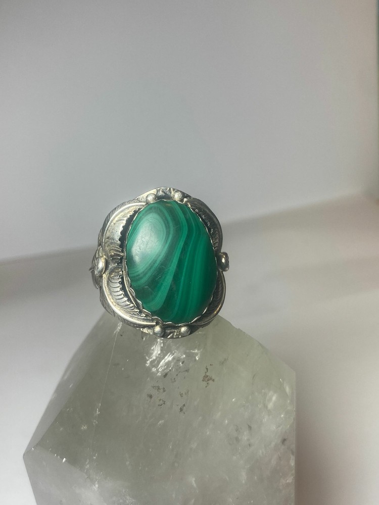 Malachite ring Navajo leaves southwest sterling silver men