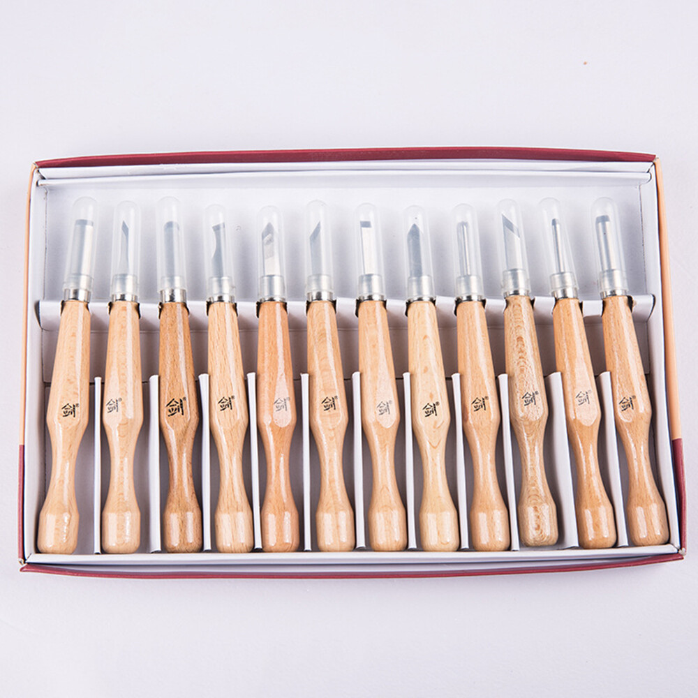 12Pcs Wood Carving Hand Chisel Tool Set Professional Woodworking Gouges Steel