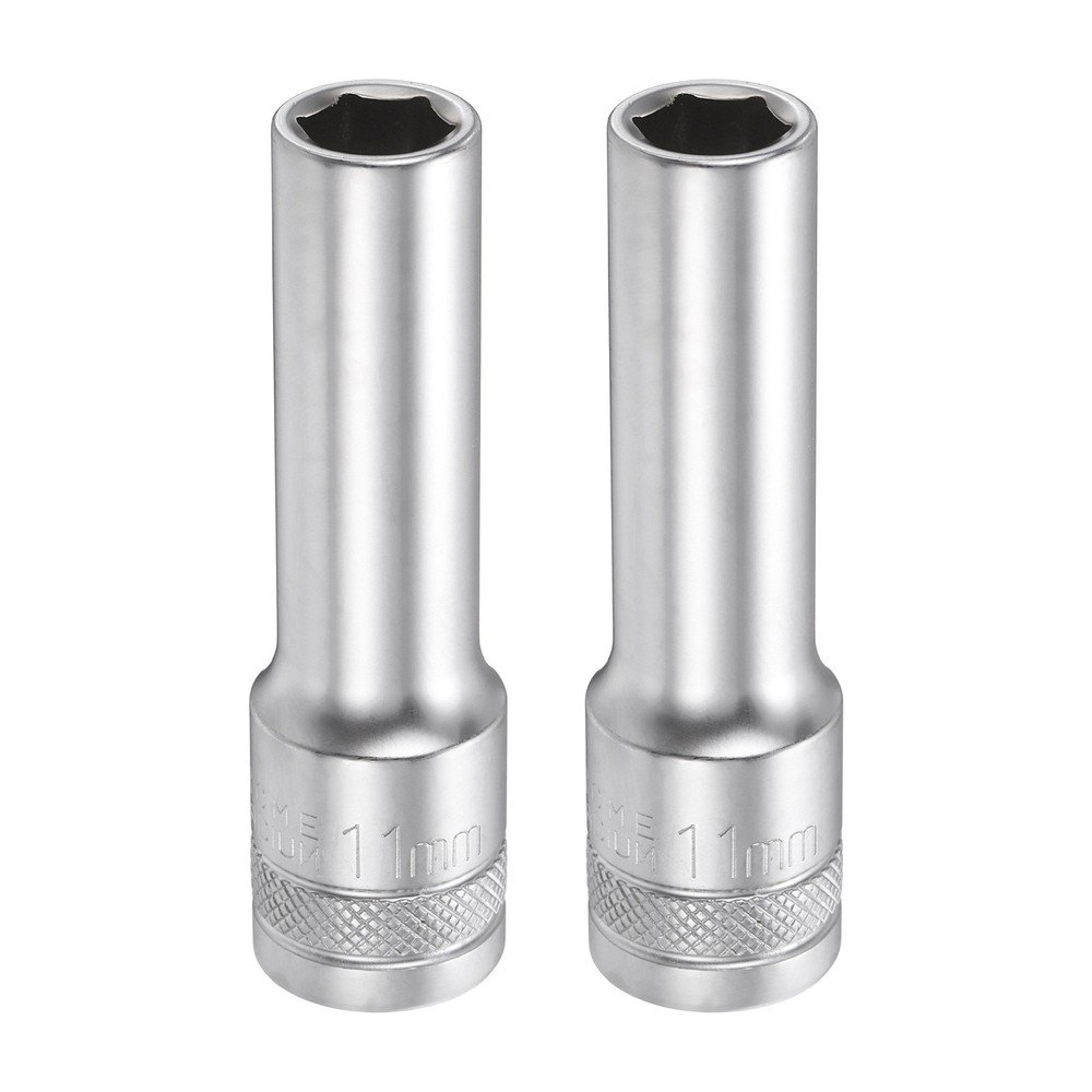 2pcs 6 Points Deep Socket 1/2" Drive 11mm Nickel Plating Hex Socket 3.1" Long