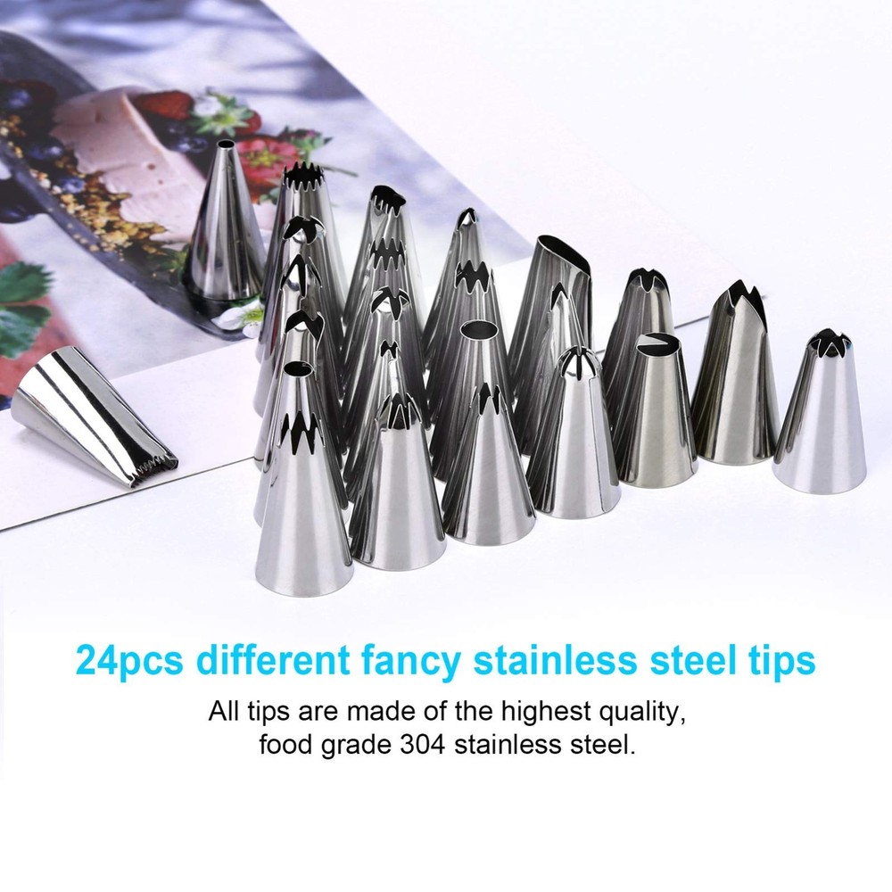 Baking Piping Bags Set, 34Pcs With 24 Tips, Icing Tools, Blue