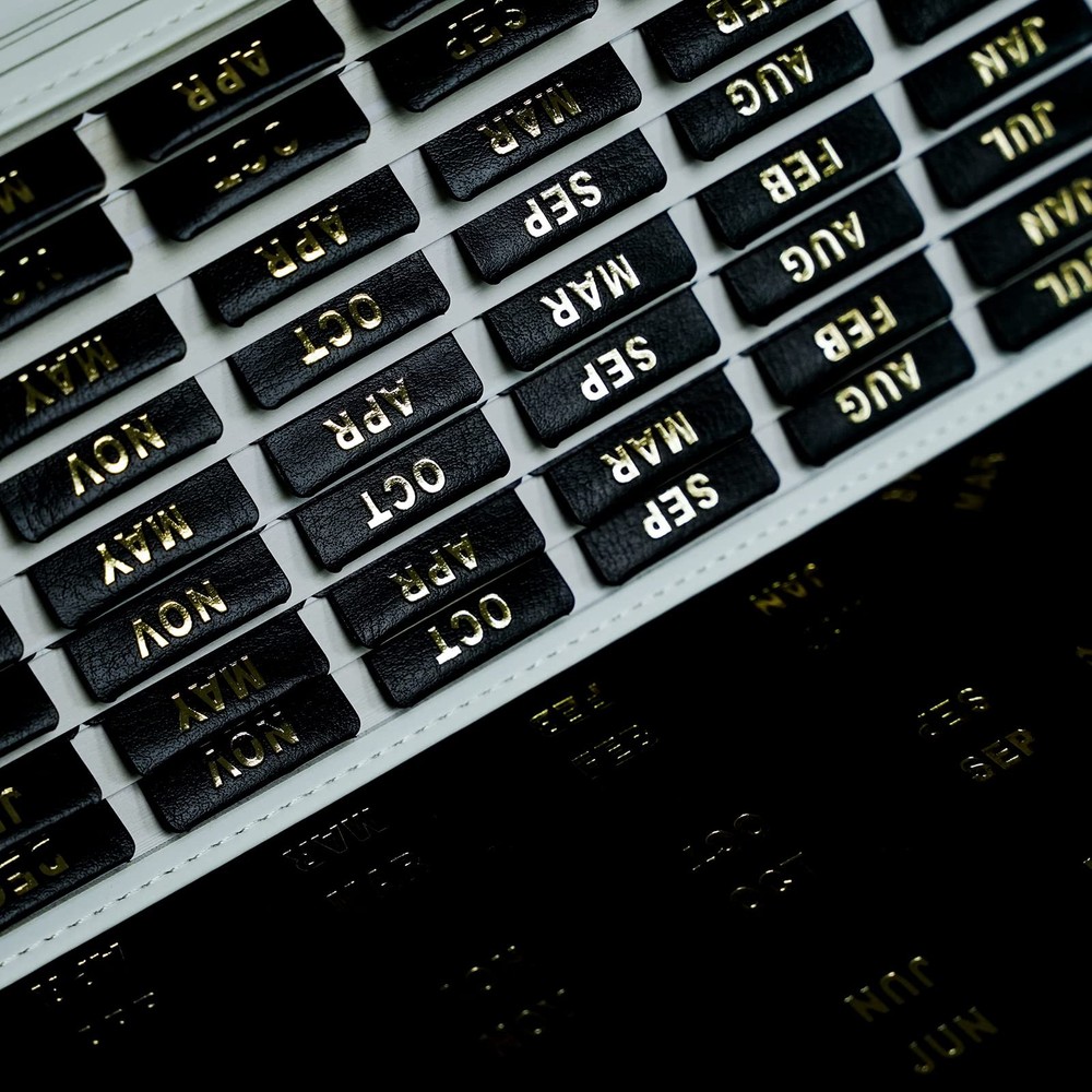 UPAFEXXI-Leather Monthly Tabs, 48 Pcs Planner Calendar Large, black