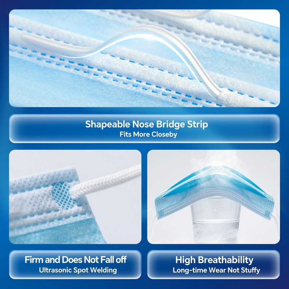 GTT 500PCS ASTM Level 3 Highly Protective 3 Layer Face Mask with Ear Loops - Ind