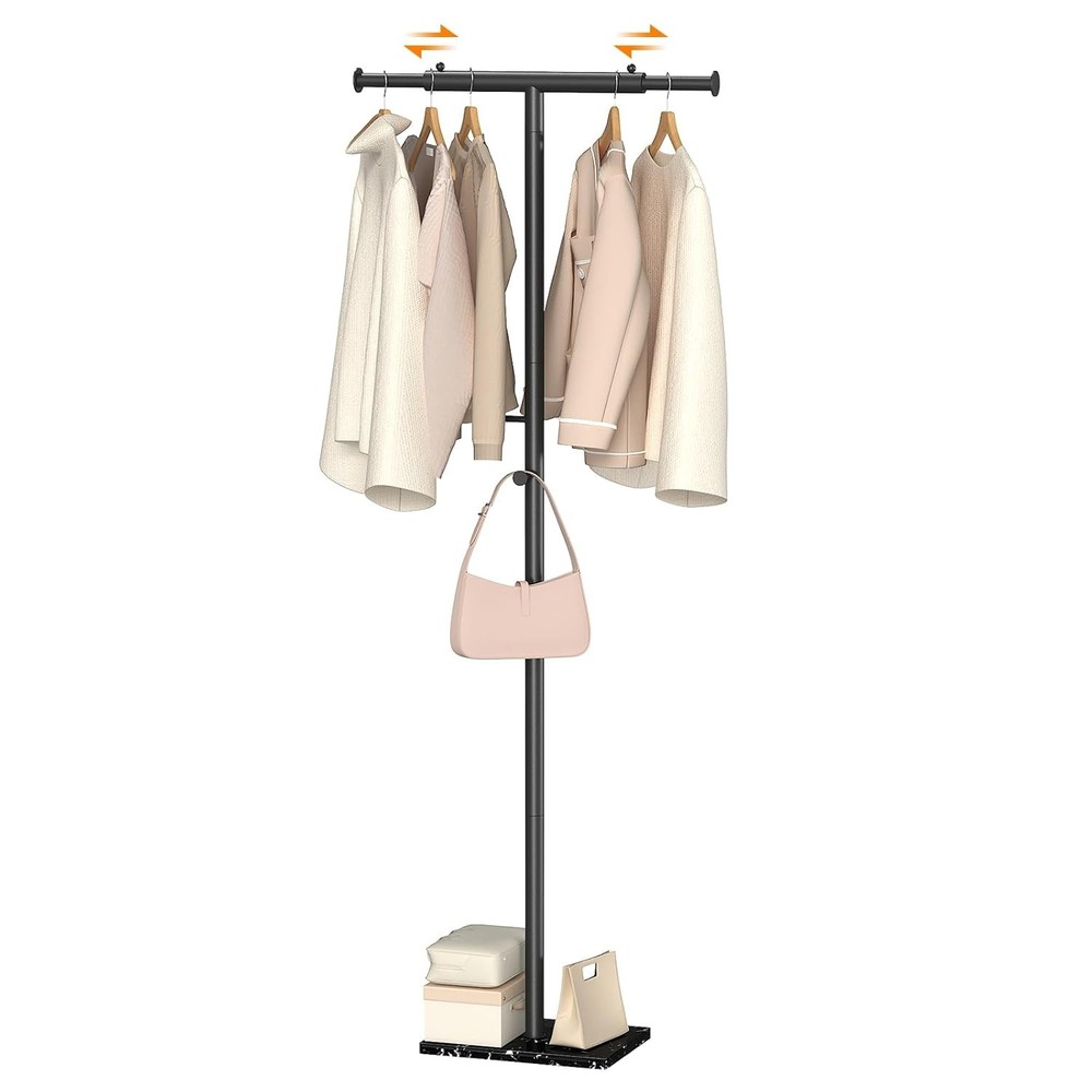 Coat Rack Freestanding Marble Base Adjustable Width T-Shaped Heavy Duty