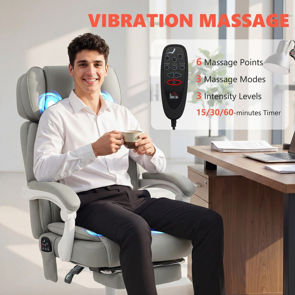 Massage Office Chair with Heat Reclining Function, Light Gray