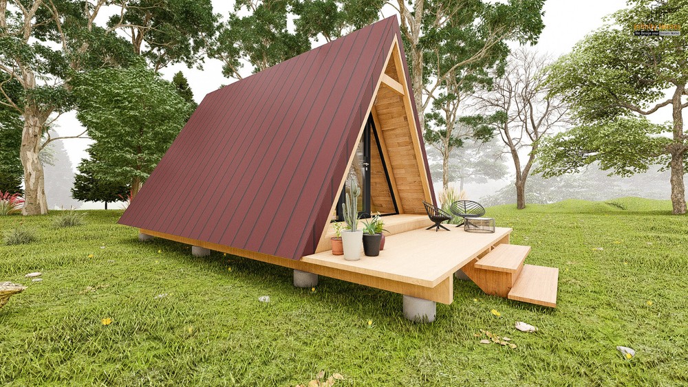 14'-0'' X 20'-0'' Modern A-Frame Cabin Plan