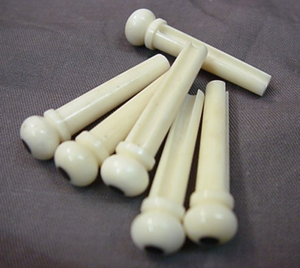 OLD STYLE BONE GUITAR BRIDGE PINS WITH EBONY DOT