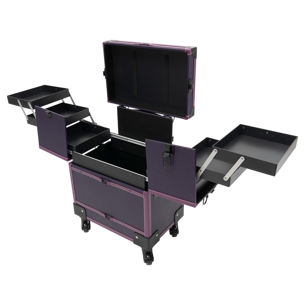 Modern Rolling Makeup Train Case Trolley Cosmetic Organizer Box with Mirror