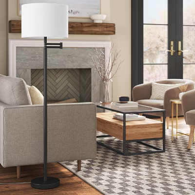 Threshold 16" Swing Arm Floor Lamp - Black/White Adjustable