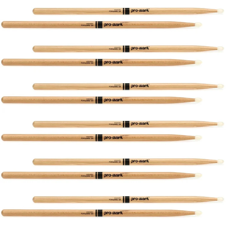 Promark Classic Forward DrumSticks - Hickory - 5A - Nylon Tip (6-pack)