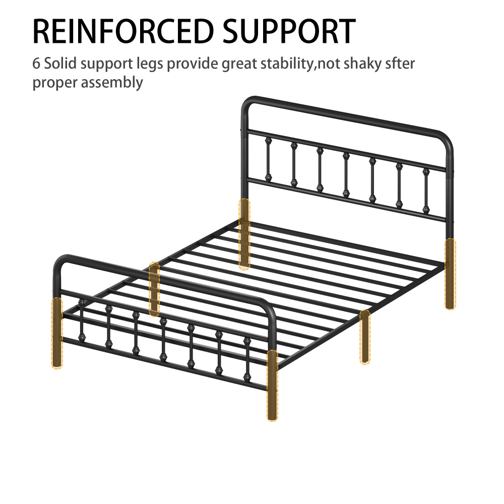 Full Metal Bed Frame w/ Headboard, Sturdy Structure & Storage, Black