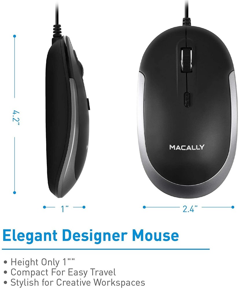 Macally USB Type C Mouse - Slim for MacBook Pro iMac PC etc