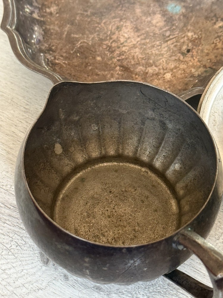 Chippendale Silver Co. Silverplate Candy Dish 6395 & Creamer, Sugar & Dish