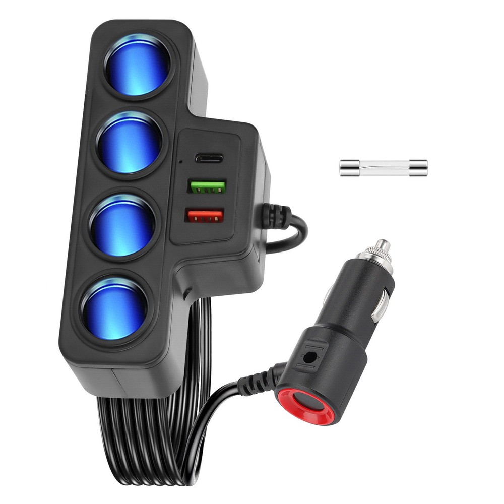 4-Socket Car Cigarette Lighter Splitter USB Fast Charger Power Adapter Kit