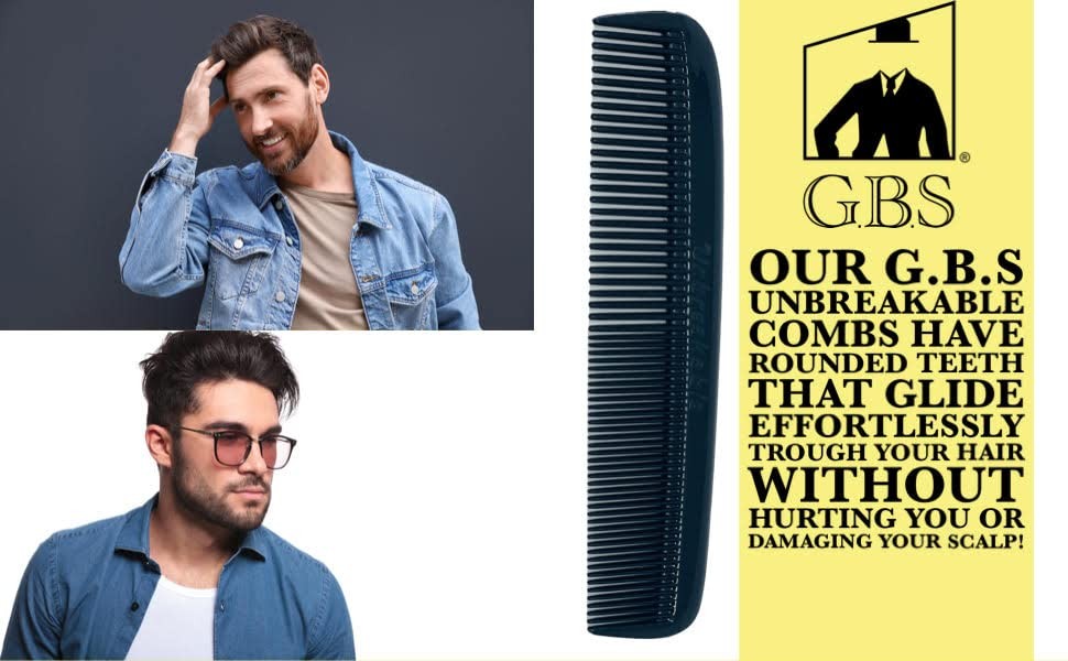 GENTS (5 Pack) Pocket Comb Black Unbreakable Round Teeth Course Fine Pocket B...