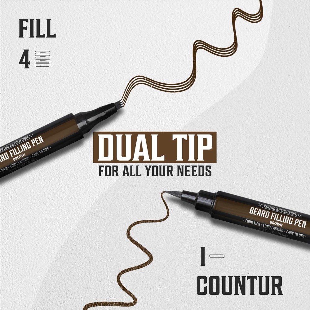 Viking Revolution Beard Pen (2 Pack) - Brown 2 Pack + Brush,