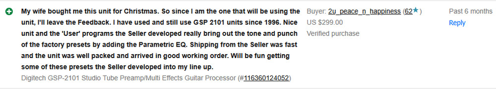 Digitech GSP-2101 Studio Tube Preamp/Multi Effects Guitar Processor Gold LE