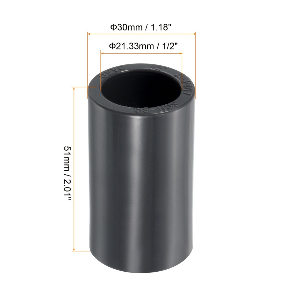 3pcs 1/2" Socket SCH80 UPVC Pipe Fitting Straight Coupling Connector, Grey