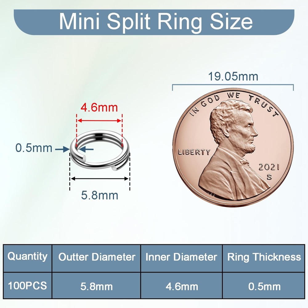 CooBigo 100 PCS 6mm Mini Split 5.8mm Outter Dia.; 4.6mm Inside Dia. Silver