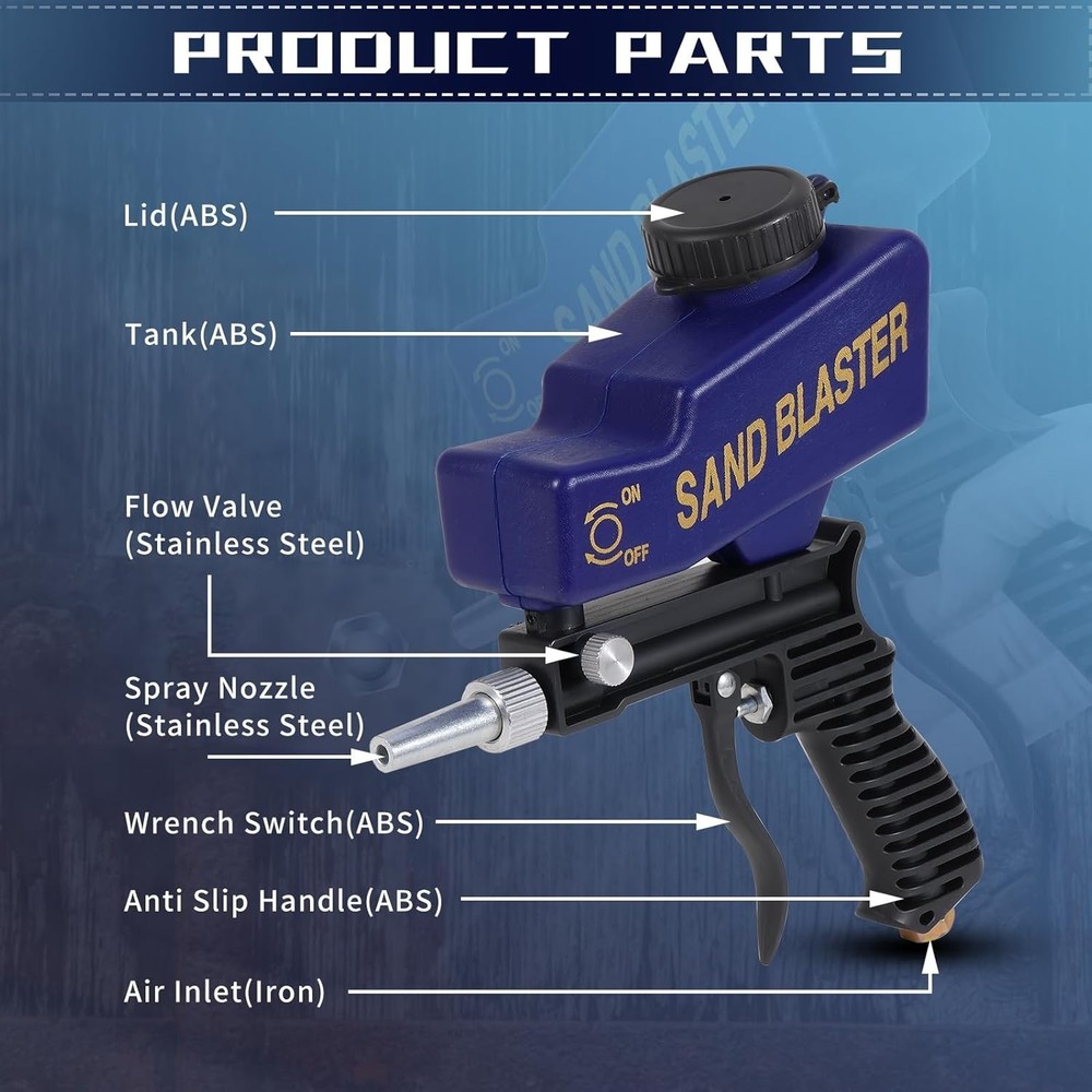 Sand Blaster Gun Kit – Portable Sandblaster for Air Compressor – Rust Removal &