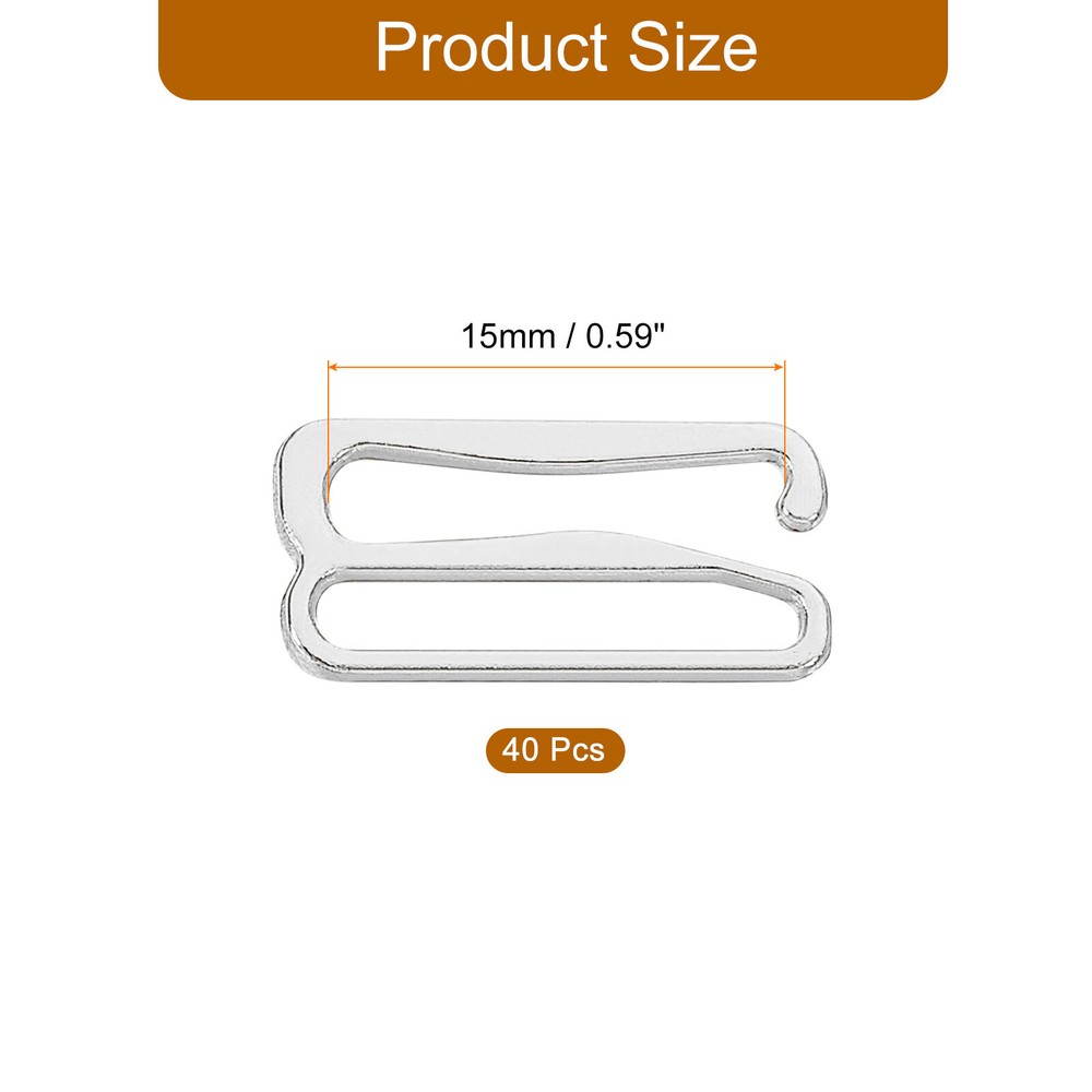 40 Pcs 15mm 9 Shape Bra Strap Hooks, Adjustment Slide Bra Strap Clips, Silver