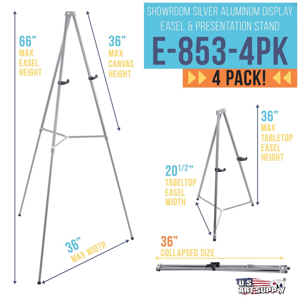 4 Pack 66" Silver Aluminum Display Easel and Presentation Stand, Floor Tabletop