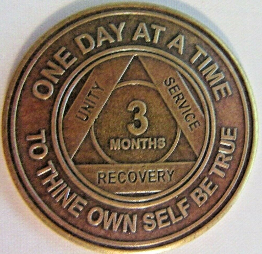 Alcoholics Anonymous AA 3 Month Bronze Medallion Token Chip Sober Sobriety