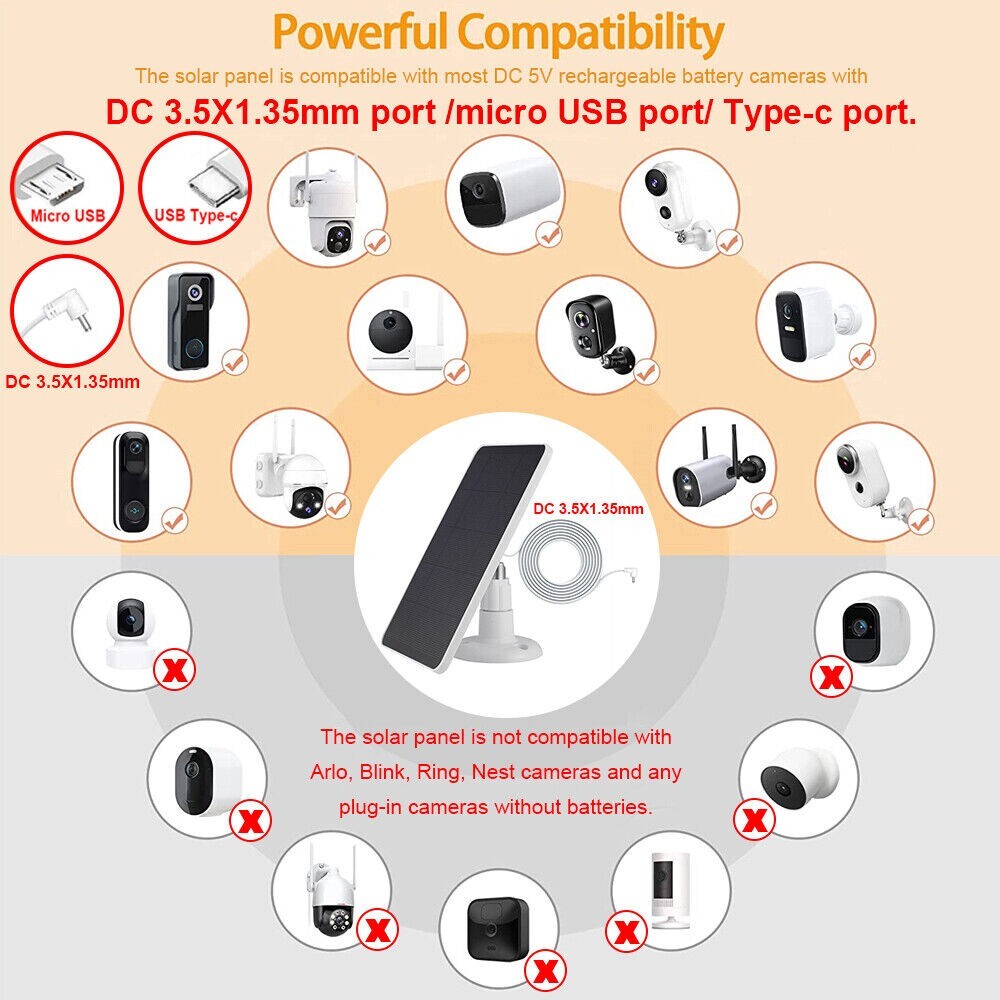 (2) 7"X5" Solar Charging Panel for MICRO USB Camera 5V