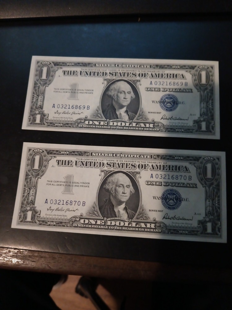 Consecutive 1957  US Silver Certificate $1 Notes MINT CU