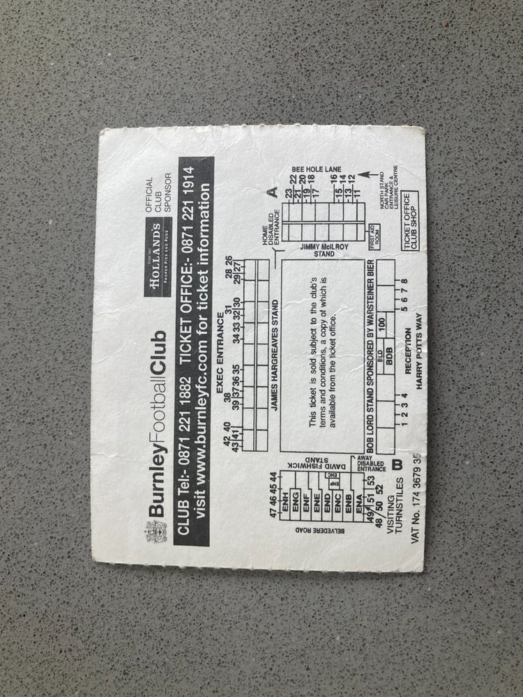 Burnley v Oldham Athletic 2008-09 Match Ticket