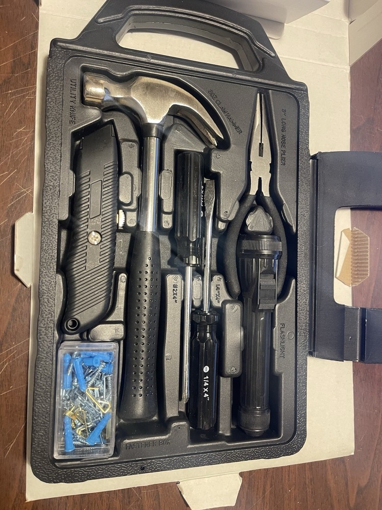 7-Piece Home Tool Set Kit, Essential Household Hand Tools with Plastic Storage