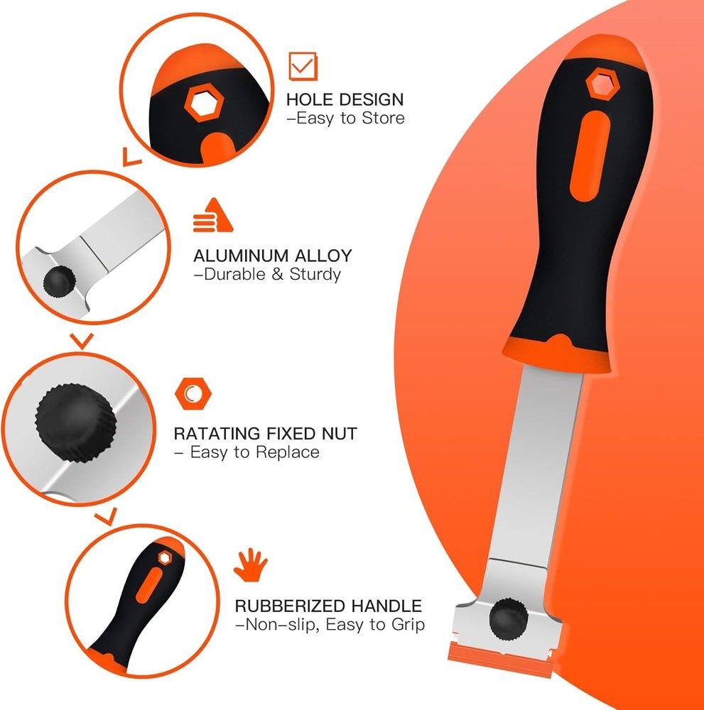 Razor Blade Scraper, Long Handled Scraper Tool with 10 Extra Replacement Blades,