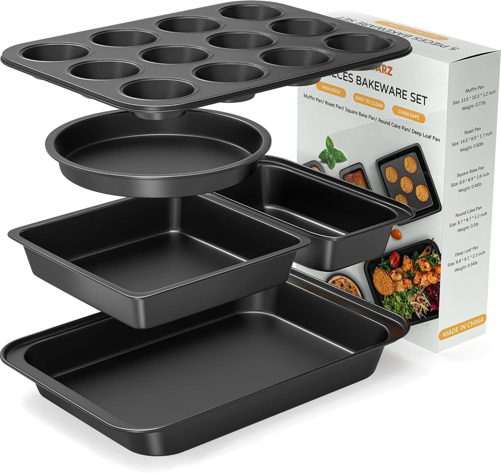 5 Pieces Baking Pans Set, Nonsti Baking Sheet Tray Oven Pans Bakeware