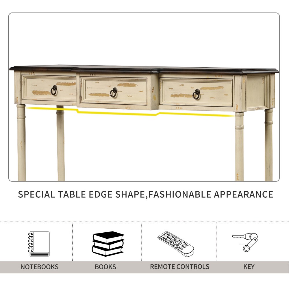 Vintage 52" Entryway Console Table Storage Kitchen Sideboard w/ 3 Drawer Shelf