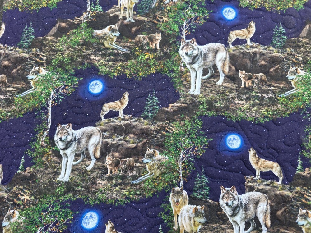 Handmade Quilted Table Runner WILDLIFE WOLF WOLVES MOONS TREES MOONS LODGE