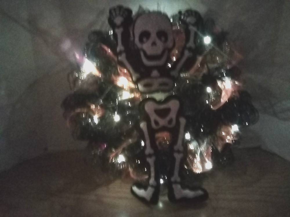 Halloween Skeleton Lighted 14 Inch Deco Mesh Wreath