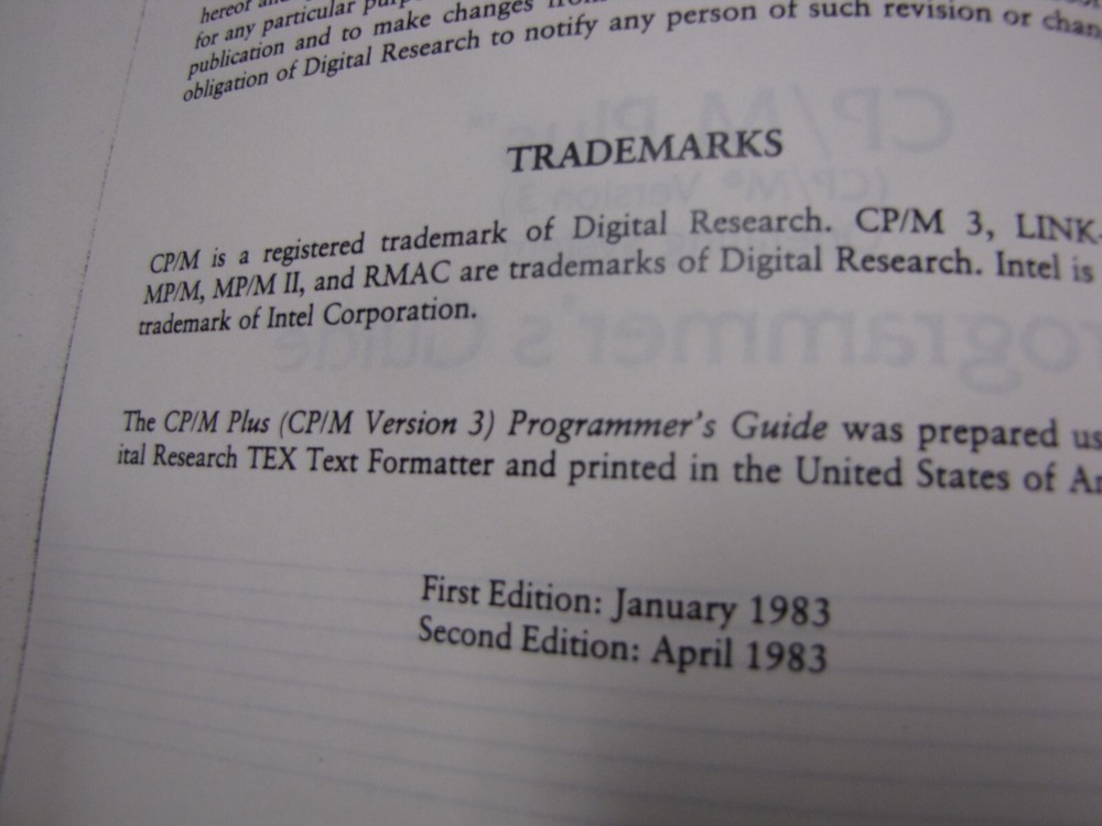 Vintage CP/M Plus Version 3 OS Programmers Guide - JX42